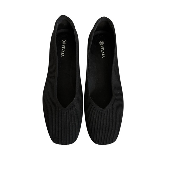 VIVAIA Square-Toe V-Cut Flats Margot 2.0 Black Ribbed Ballet Flats Shoes Size 42 - Picture 5 of 15